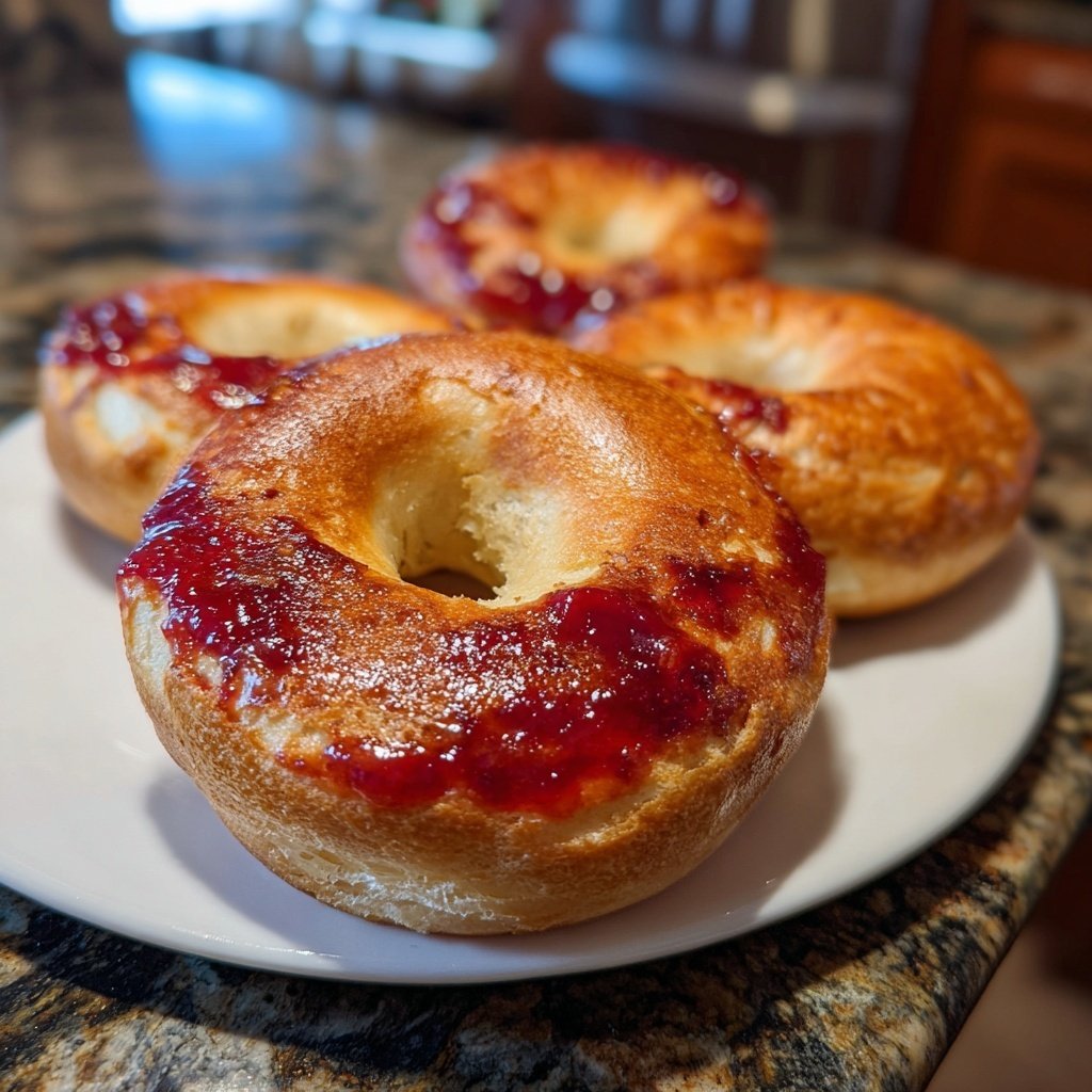 Protein Bagels mit Erdbeer Konfitüre Füllung