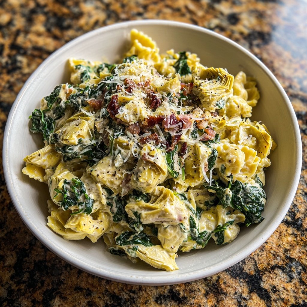 Cremige Spinat-Artischocken-Pasta