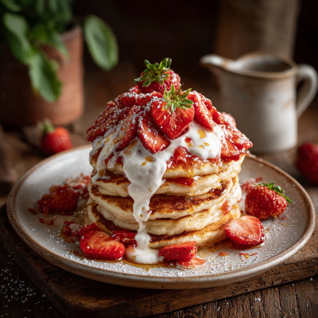 Erdbeeren und Sahne Pfannkuchen