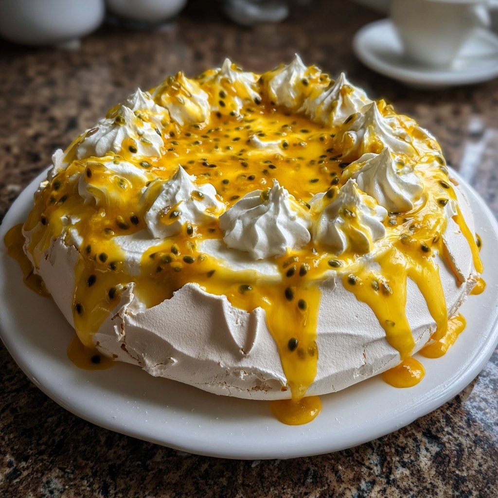 Limoncello Pavlova mit Passionsfrucht