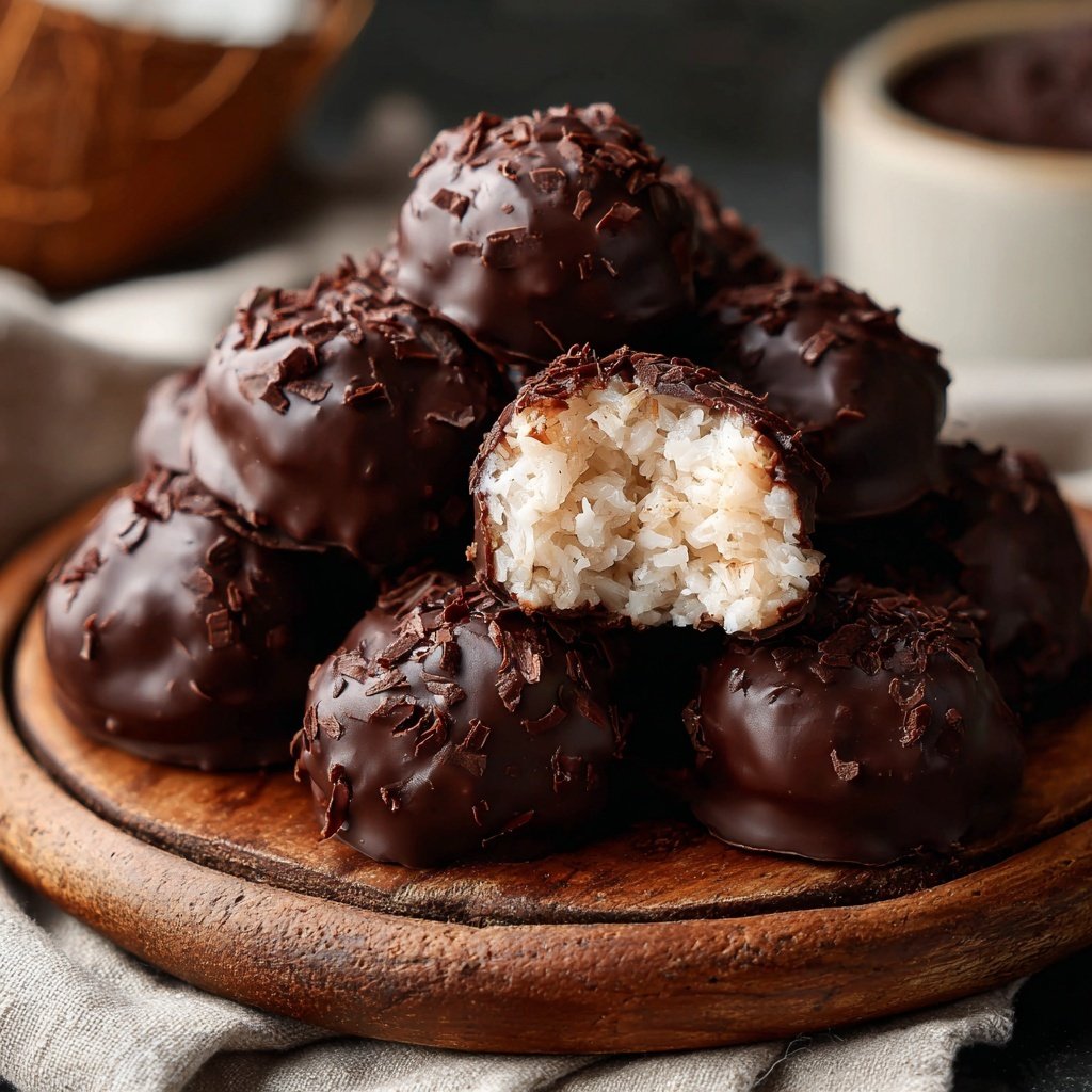 Dunkle Schokolade-überzogene Kokosbällchen