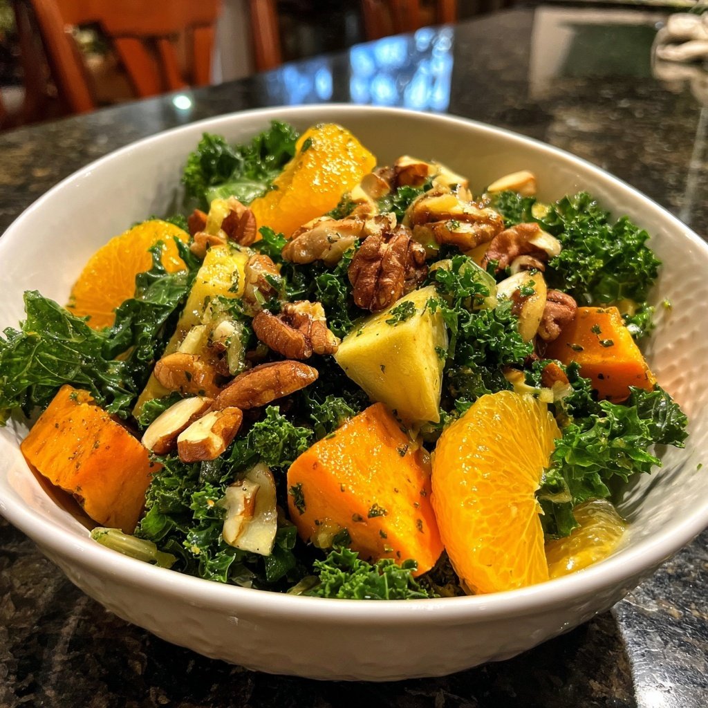 Zitrus Grünkohl Süßkartoffel Salat