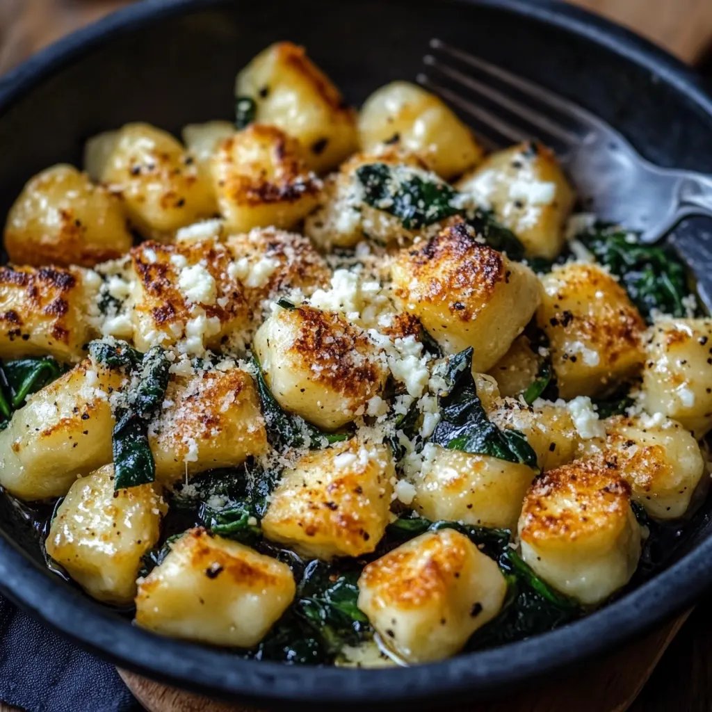 Knusprige Gnocchi mit Spinat und Feta
