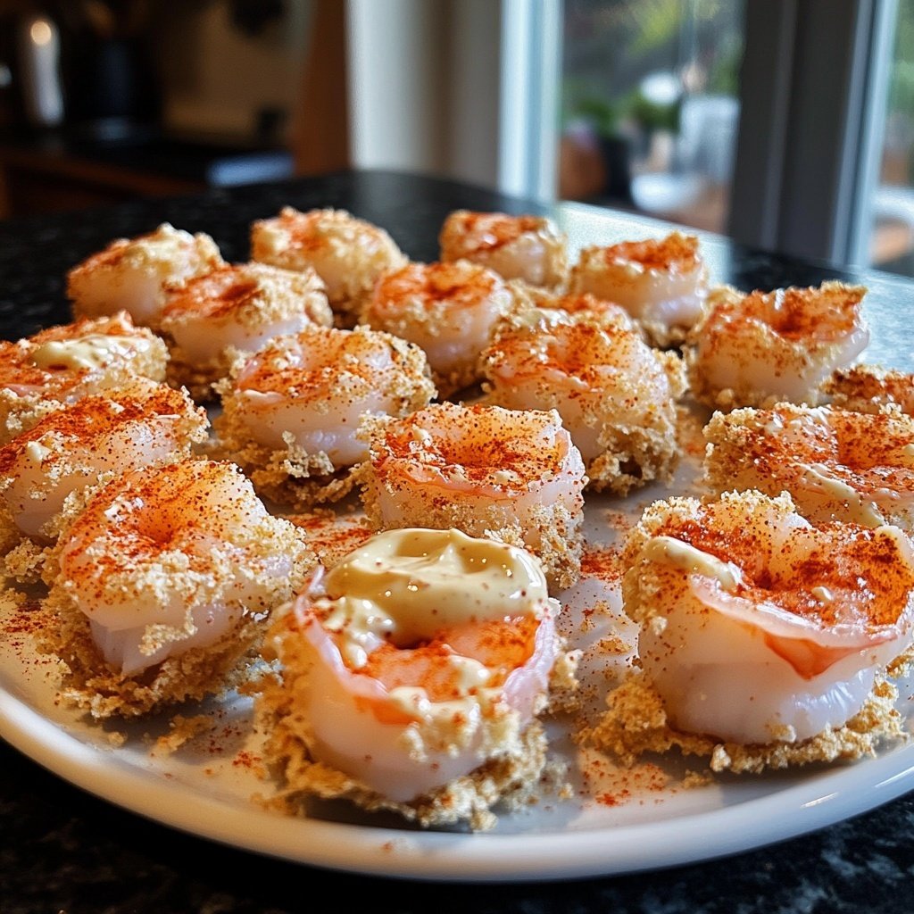 Rotgarnelen mit Paprika-Aioli auf Knoblauch-Croûtons