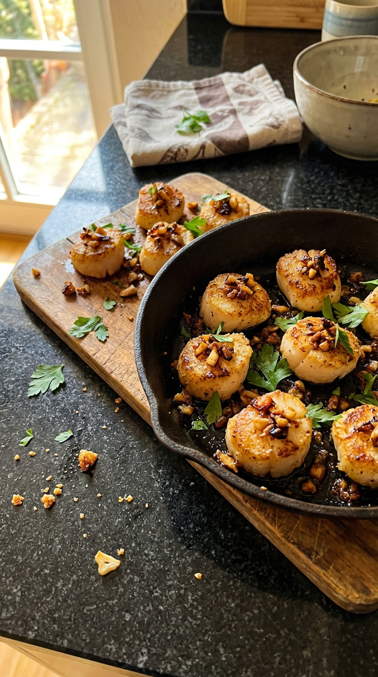 Pfannen Jakobsmuscheln mit Knoblauch​