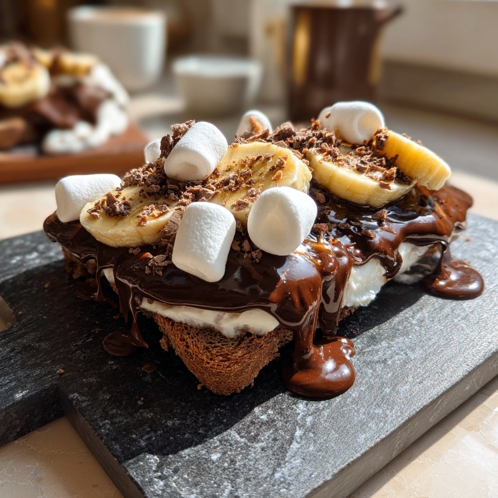 Süßes Dessert-Raclette mit Banane, Schokolade und Marshmallows