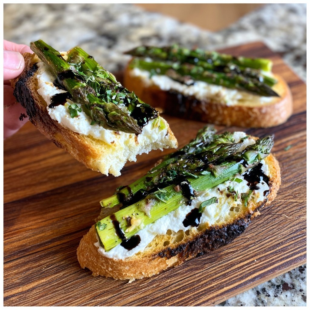 Spargel Band Ricotta Crostini