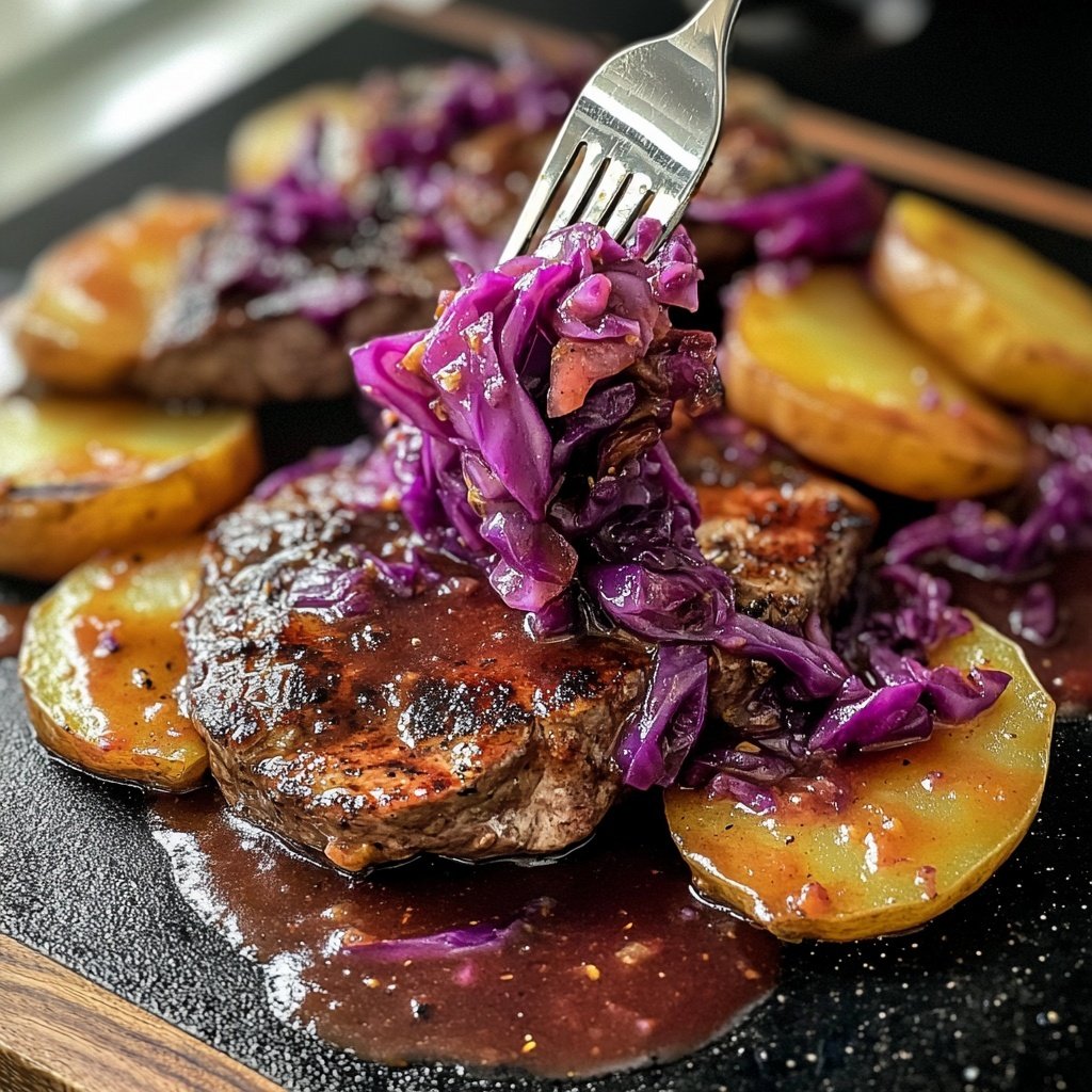 Rotkohl-Steaks mit Kartoffeln