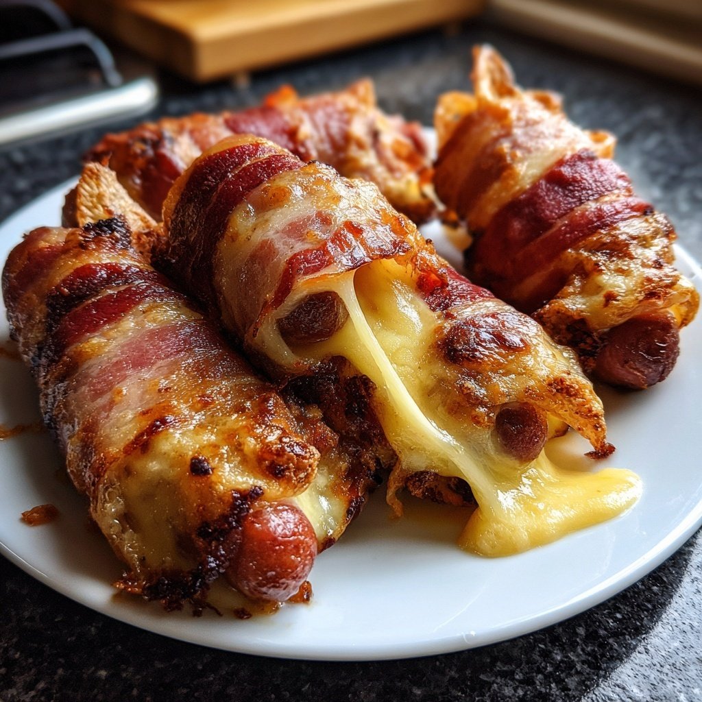 Raclette mit Wienerle im Speckmantel und Zwiebelsenf